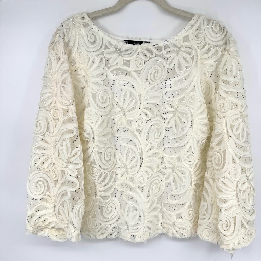 Midnight Velvet Romantic Vintage Inspire Ivory Top Plus Size 3X
